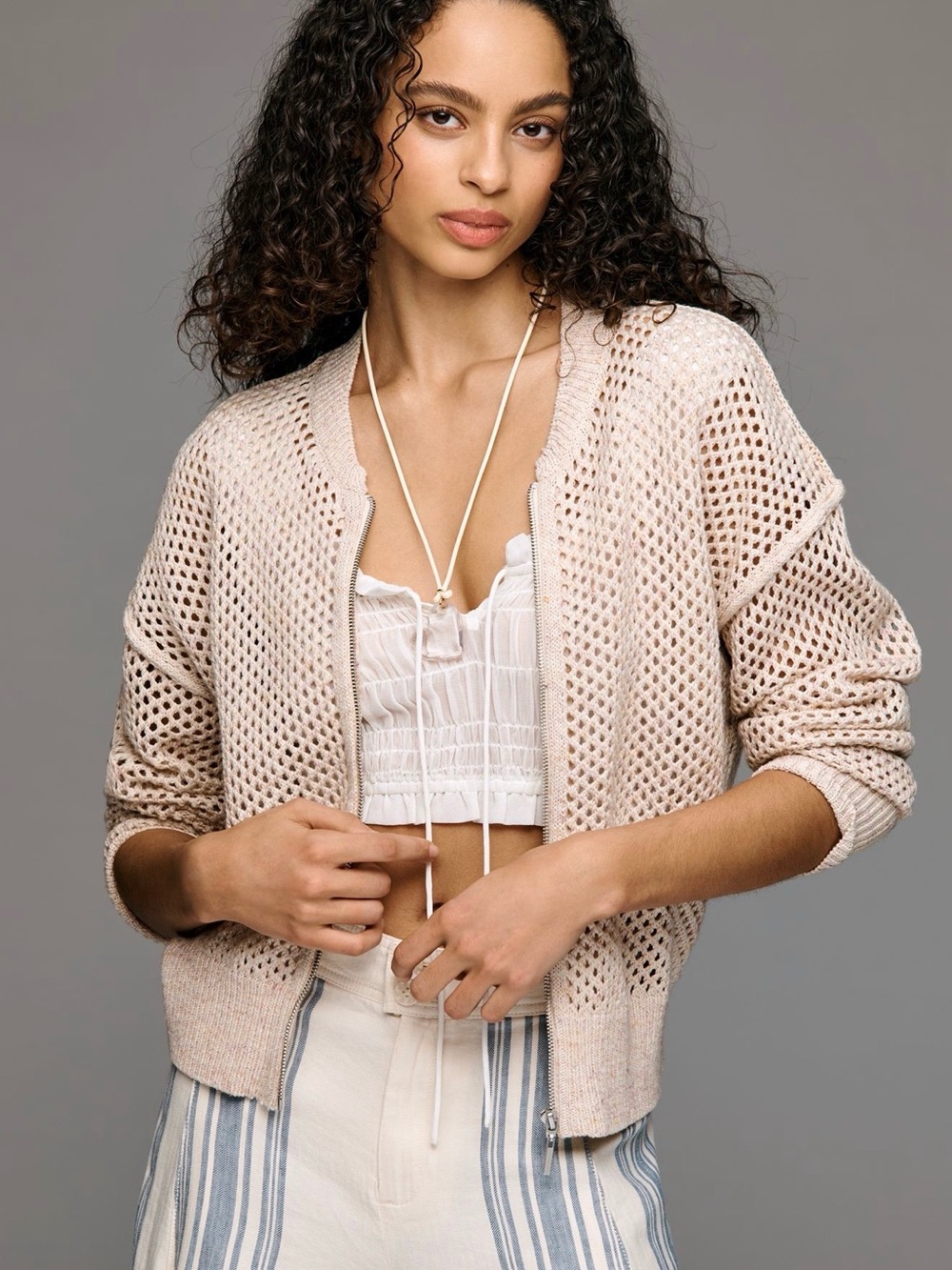 Pilcro Juniper Open Knit Bomber Cardigan Anthropologie L